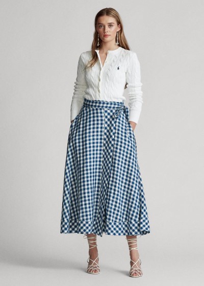 Women's Polo Ralph Lauren Gingham Linen Wrap Skirts | 824517VJT